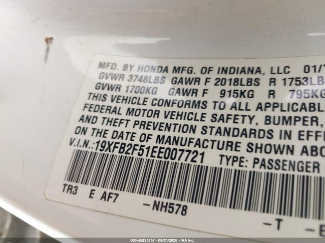 19XFB2F51EE007721 Honda Civic Lx