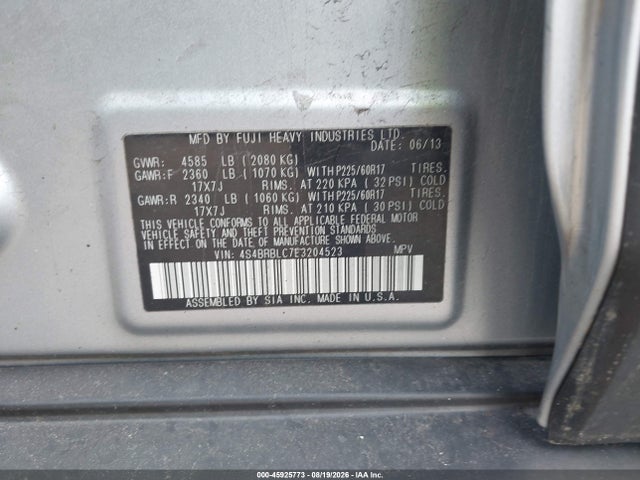 Aukcja sprzedaży 2014 Subaru Outback 2.5i Limited, vin: 4S4BRBLC7E3204523, numer aukcji: 45925773