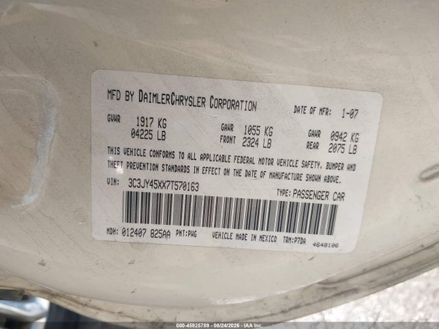2007 Chrysler Pt Cruiser მანქანა იყიდება აუქციონზე, vin: 3C3JY45XX7T570163, აუქციონის ნომერი: 45925789