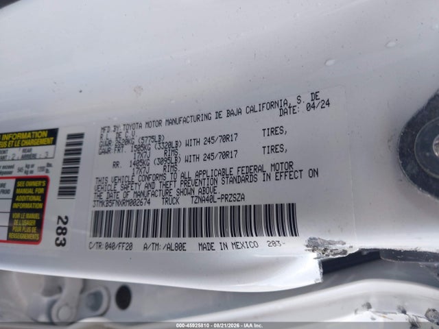 2024 Toyota Tacoma Sr5 მანქანა იყიდება აუქციონზე, vin: 3TMKB5FNXRM002674, აუქციონის ნომერი: 45925810