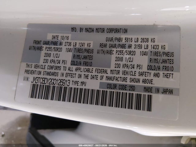 Mazda Cx-9 Grand Touring 2016 JM3TCBDY2G0126913 Image 9