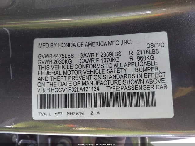 1HGCV1F32LA121134 Honda Accord Sport