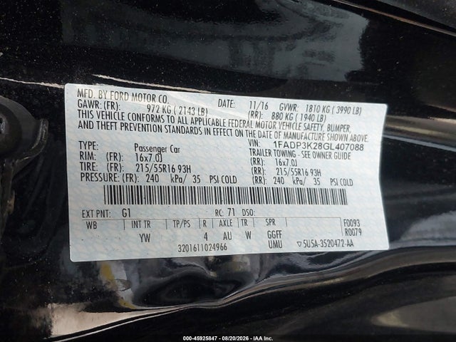 1FADP3K28GL407088 Ford FOCUS SE