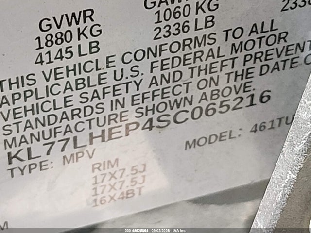Auction sale of the 2025 Chevrolet Trax Fwd Lt, vin: KL77LHEP4SC065216, lot number: 45925854