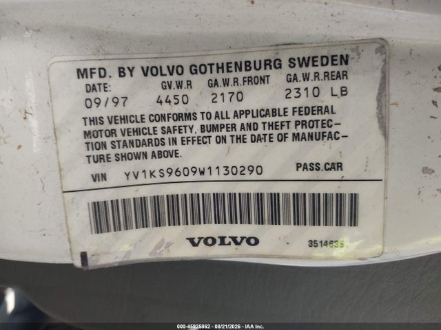 Aukcja sprzedaży 1998 Volvo S90, vin: YV1KS9609W1130290, numer aukcji: 45925862