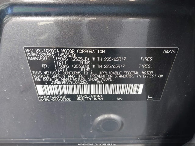 JTMWFREV7FJ042265 Toyota Rav4 Xle