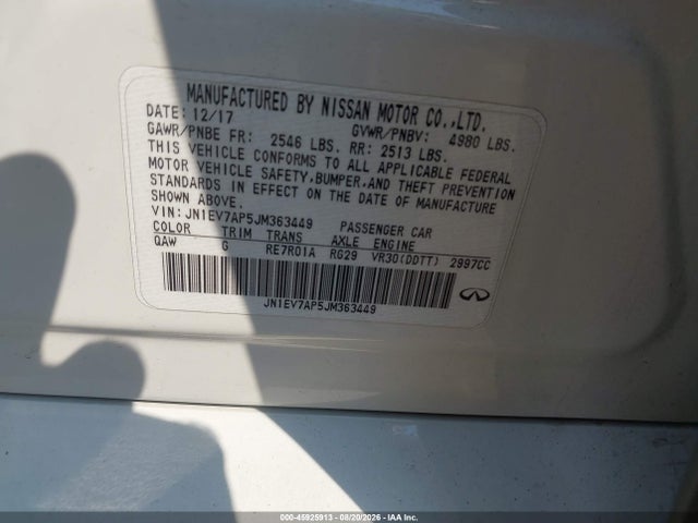 Aukcja sprzedaży 2018 Infiniti Q50 3.0t Sport, vin: JN1EV7AP5JM363449, numer aukcji: 45925913
