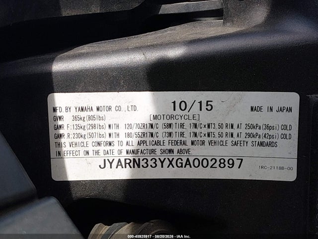 Yamaha Fz09 C 2016 JYARN33YXGA002897 Image 10