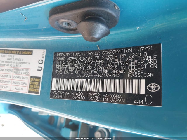 Продаж на аукціоні авто 2022 Toyota Prius Prime Xle, vin: JTDKAMFP9N3199783, номер лоту: 45925923