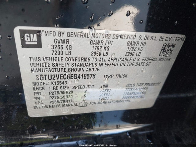 3GTU2VEC6EG418576 GMC Sierra 1500 Slt