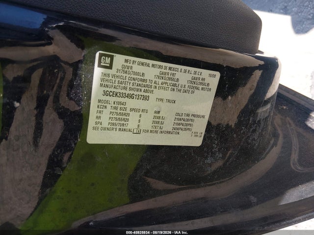 45925934 :رقم المزاد ، 3GCEK33349G137393 vin ، 2009 Chevrolet Silverado 1500 Ltz مزاد بيع