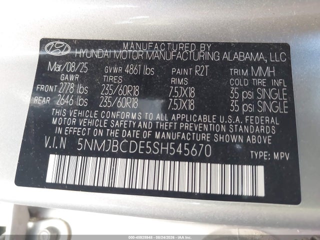Hyundai TUCSON SEL 2025 5NMJBCDE5SH545670 Image 9