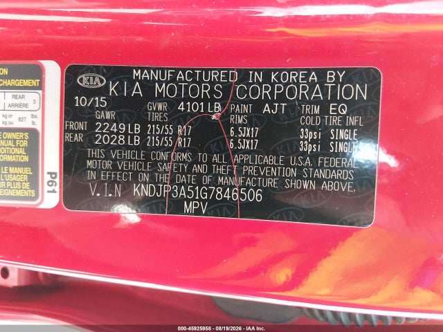 Aukcja sprzedaży 2016 Kia Soul +, vin: KNDJP3A51G7846506, numer aukcji: 45925958
