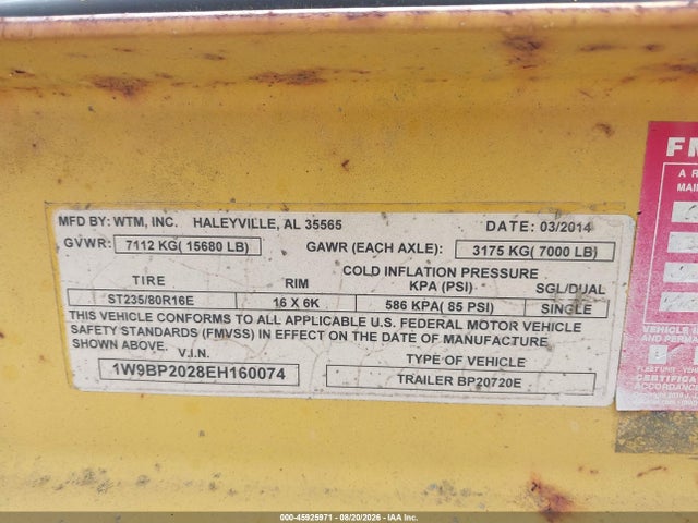 Продажа на аукционе авто 2014 Winston Trailer, vin: 1W9BP2028EH160074, номер лота: 45925971