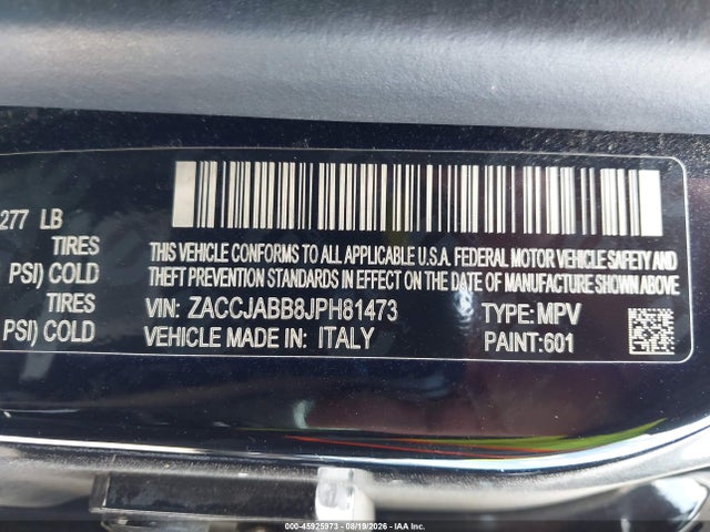 2018 Jeep Renegade Latitude Fwd მანქანა იყიდება აუქციონზე, vin: ZACCJABB8JPH81473, აუქციონის ნომერი: 45925973