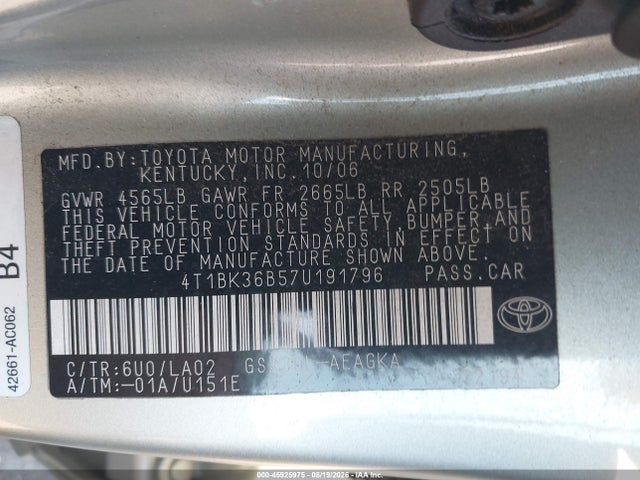 Продаж на аукціоні авто 2007 Toyota Avalon Xls, vin: 4T1BK36B57U191796, номер лоту: 45925975