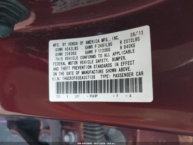 1HGCR3F83EA007139 Honda Accord Ex-l V-6