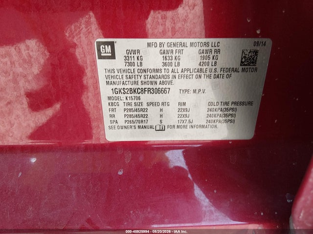 Aukcja sprzedaży 2015 Gmc Yukon Slt, vin: 1GKS2BKC8FR306667, numer aukcji: 45925994