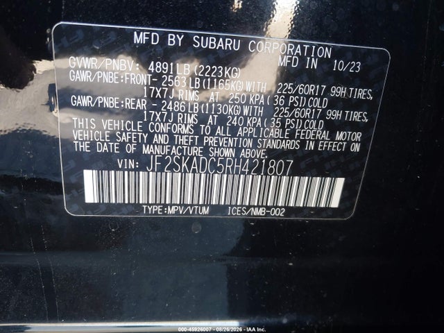 Продажа на аукционе авто 2024 Subaru Forester Premium, vin: JF2SKADC5RH421807, номер лота: 45926007