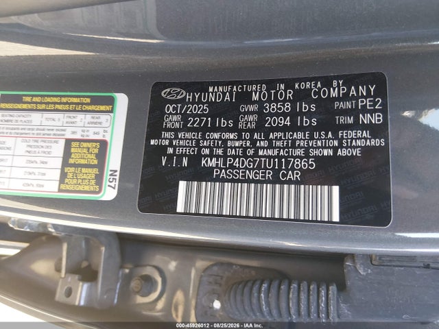 Продаж на аукціоні авто 2026 Hyundai Elantra Limited, vin: KMHLP4DG7TU117865, номер лоту: 45926012