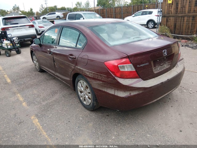 2012 Honda Civic Lx მანქანა იყიდება აუქციონზე, vin: 2HGFB2F58CH550812, აუქციონის ნომერი: 45926053