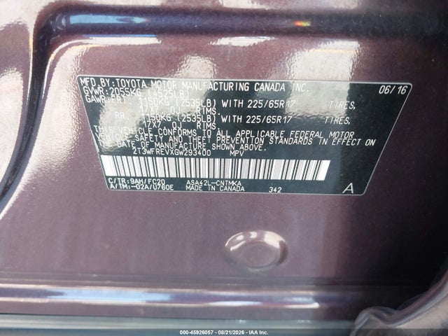 2T3WFREVXGW293400 Toyota Rav4 Xle
