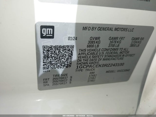45926060 :رقم المزاد ، 1GCPACEK0RZ243100 vin ، 2024 Chevrolet Silverado 1500 2wd  Short Bed Lt مزاد بيع