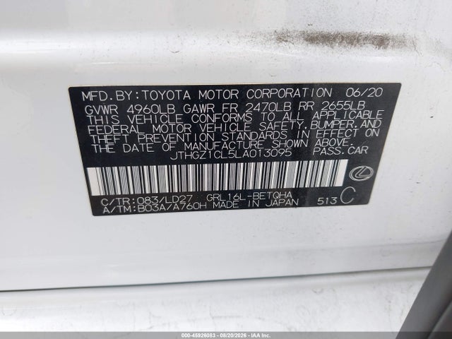 Aukcja sprzedaży 2020 Lexus Gs 350 F Sport Black Line, vin: JTHGZ1CL5LA013095, numer aukcji: 45926083