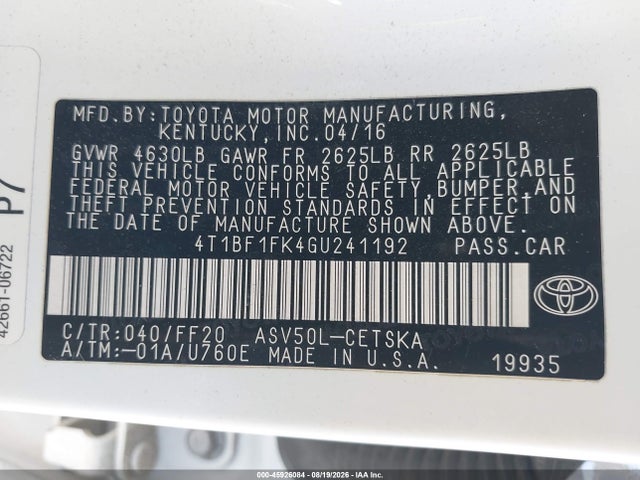 4T1BF1FK4GU241192 Toyota CAMRY SE
