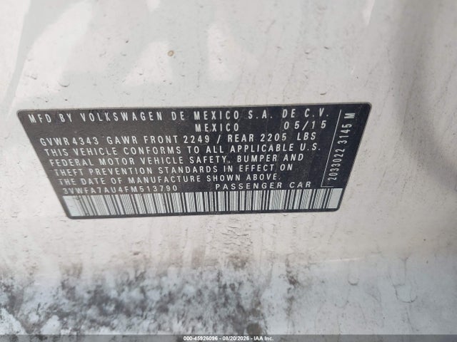 Продажа на аукционе авто 2015 Volkswagen Golf Sportwagen Tdi Se 4-door, vin: 3VWFA7AU4FM513790, номер лота: 45926096
