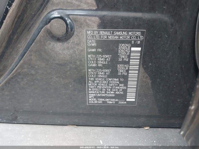 45926101 :رقم المزاد ، KNMAT2MT6KP513839 vin ، 2019 Nissan Rogue Sv مزاد بيع