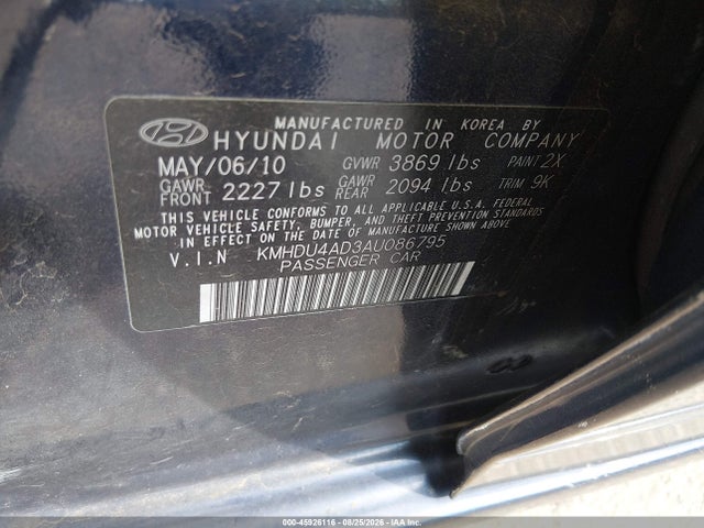 Продажа на аукционе авто 2010 Hyundai Elantra Gls, vin: KMHDU4AD3AU086795, номер лота: 45926116