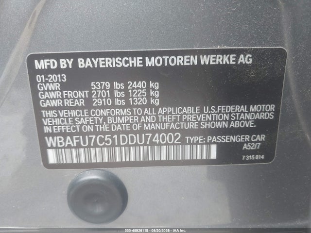45926119 :رقم المزاد ، WBAFU7C51DDU74002 vin ، 2013 Bmw 535i Xdrive مزاد بيع