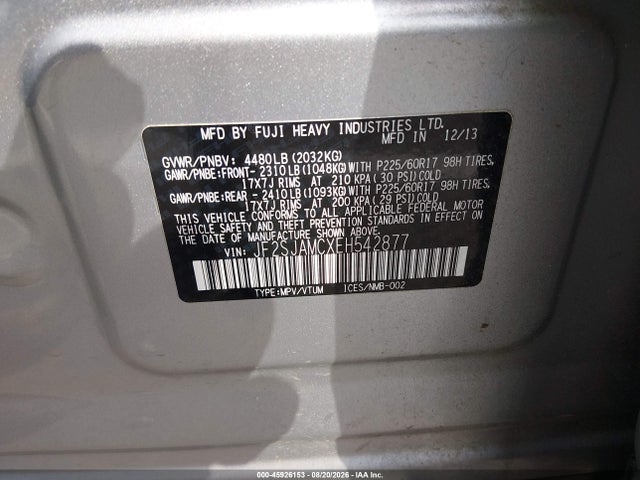 45926153 :رقم المزاد ، JF2SJAMCXEH542877 vin ، 2014 Subaru Forester 2.5i Touring مزاد بيع