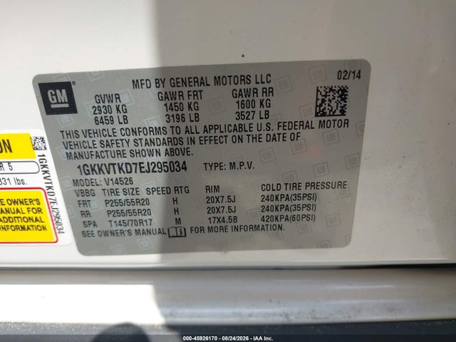 Продаж на аукціоні авто 2014 Gmc Acadia Denali, vin: 1GKKVTKD7EJ295034, номер лоту: 45926170