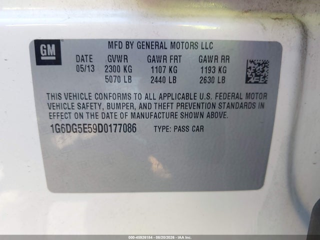 Продаж на аукціоні авто 2013 Cadillac Cts Luxury, vin: 1G6DG5E59D0177086, номер лоту: 45926184