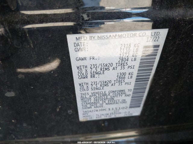 5N1AZ2BJ0PC115102 Nissan Murano Sv Fwd