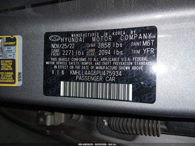 Продаж на аукціоні авто 2023 Hyundai Elantra Se, vin: KMHLL4AG6PU475934, номер лоту: 45926225
