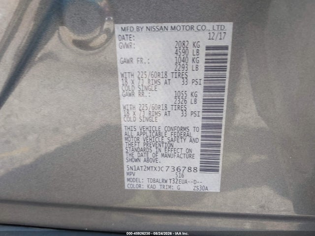 2018 Nissan Rogue Sl მანქანა იყიდება აუქციონზე, vin: 5N1AT2MTXJC736788, აუქციონის ნომერი: 45926230