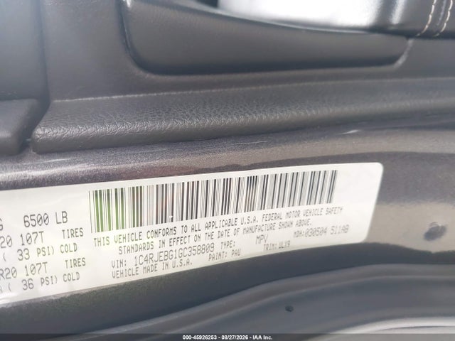 Aukcja sprzedaży 2016 Jeep Grand Cherokee Limited, vin: 1C4RJEBG1GC358809, numer aukcji: 45926253