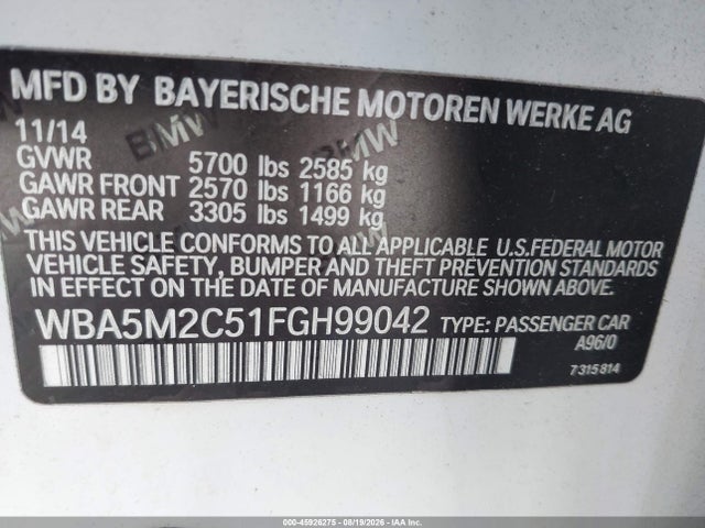 45926275 :رقم المزاد ، WBA5M2C51FGH99042 vin ، 2015 Bmw 535i Gran Turismo مزاد بيع