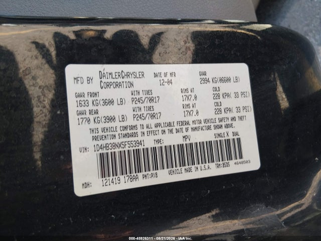 Aukcja sprzedaży 2005 Dodge Durango St, vin: 1D4HB38NX5F553941, numer aukcji: 45926311