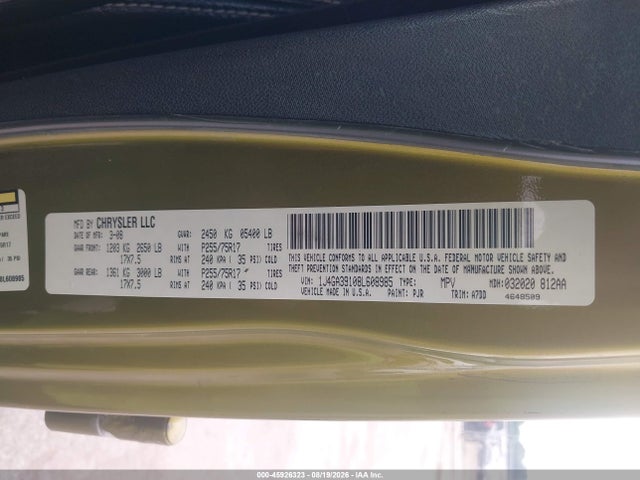 2008 Jeep Wrangler მანქანა იყიდება აუქციონზე, vin: 1J4GA39108L608985, აუქციონის ნომერი: 45926323