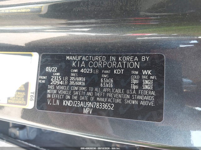 2022 Kia Soul Lx მანქანა იყიდება აუქციონზე, vin: KNDJ23AU9N7833652, აუქციონის ნომერი: 45926336
