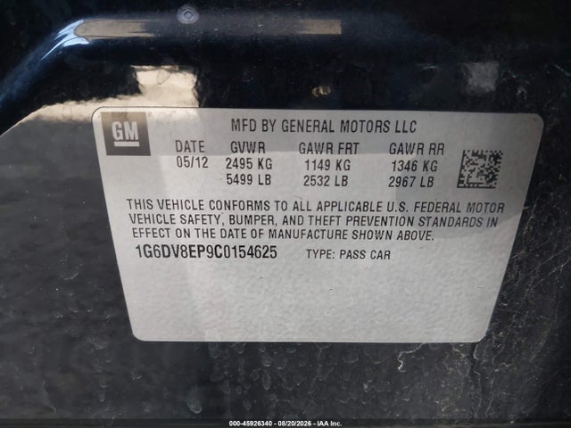 2012 Cadillac Cts-v მანქანა იყიდება აუქციონზე, vin: 1G6DV8EP9C0154625, აუქციონის ნომერი: 45926340