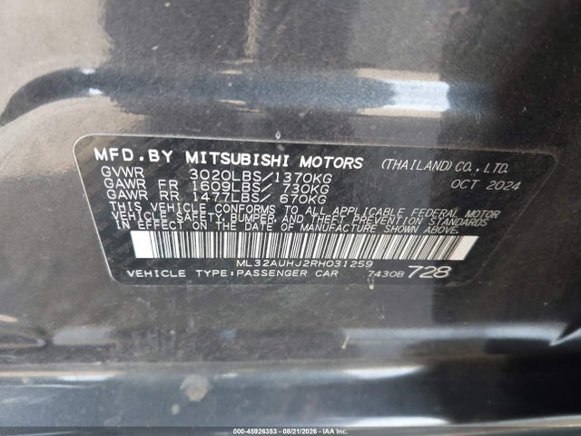 ML32AUHJ2RH031259 Mitsubishi Mirage Es/le
