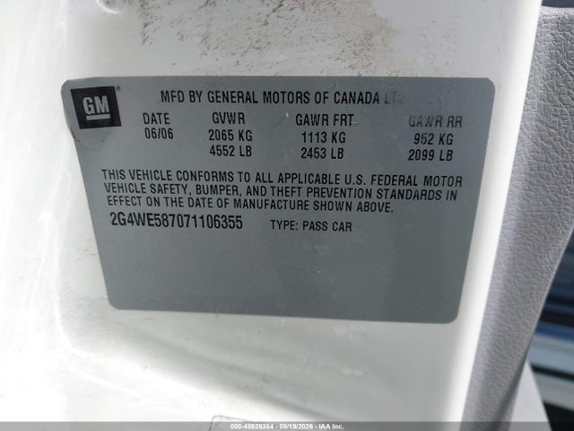 Продажа на аукционе авто 2007 Buick Lacrosse Cxs, vin: 2G4WE587071106355, номер лота: 45926354