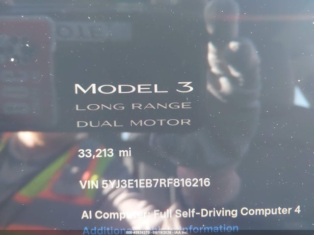 Продаж на аукціоні авто 2024 Tesla Model 3 Long Range Dual Motor All-wheel Drive, vin: 5YJ3E1EB7RF816216, номер лоту: 45926370