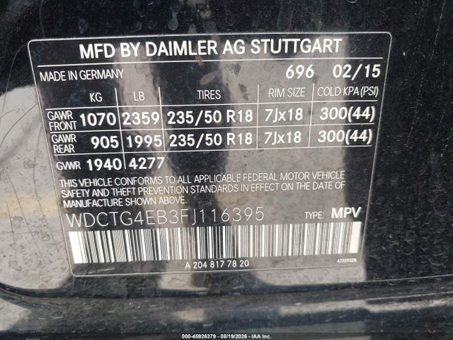 Продажа на аукционе авто 2015 Mercedes-benz Gla 250, vin: WDCTG4EB3FJ116395, номер лота: 45926379