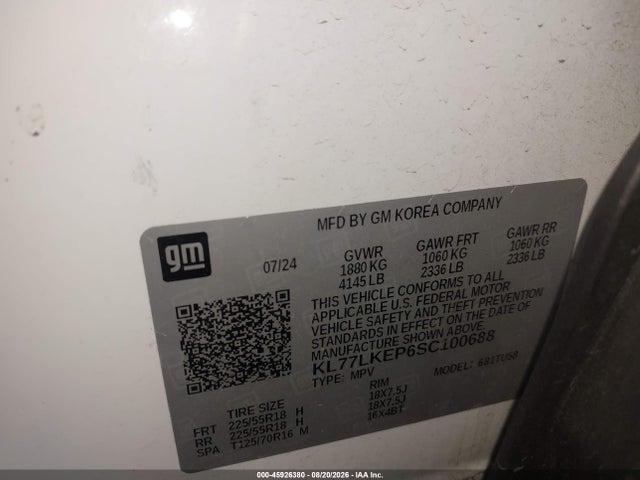 Auction sale of the 2025 Chevrolet Trax Fwd Activ, vin: KL77LKEP6SC100688, lot number: 45926380